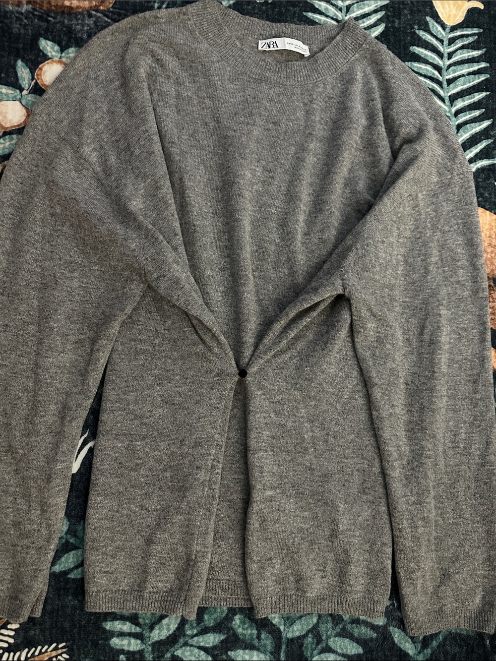 Zara Gray Twist-Front Crew Sweater